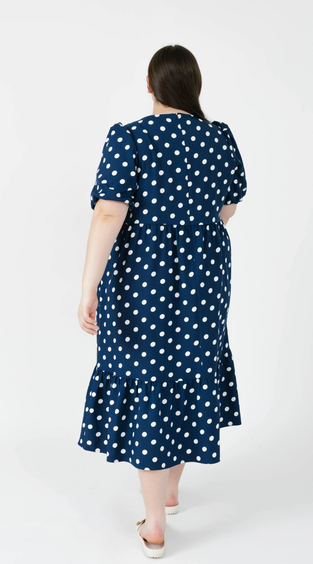Lucy Polka Dot Midi Dress ~ Navy