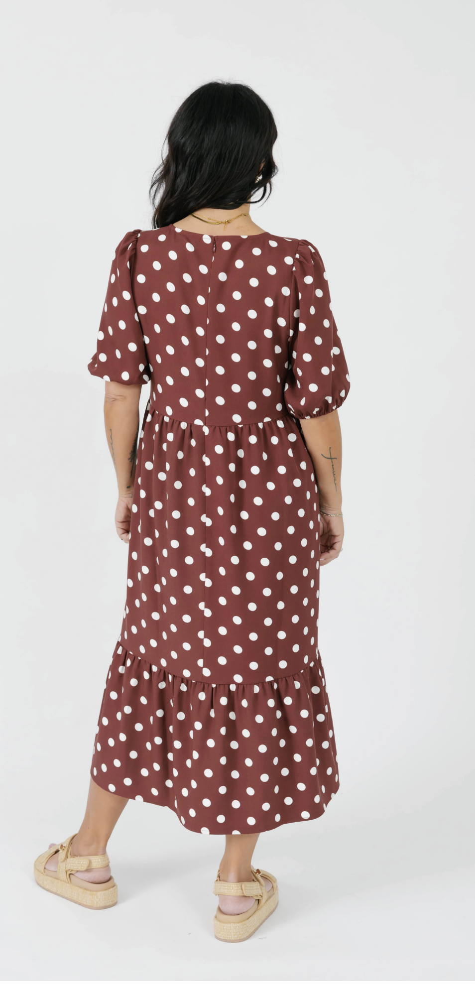 Lucy Polka Dot Midi Dress ~ Brown