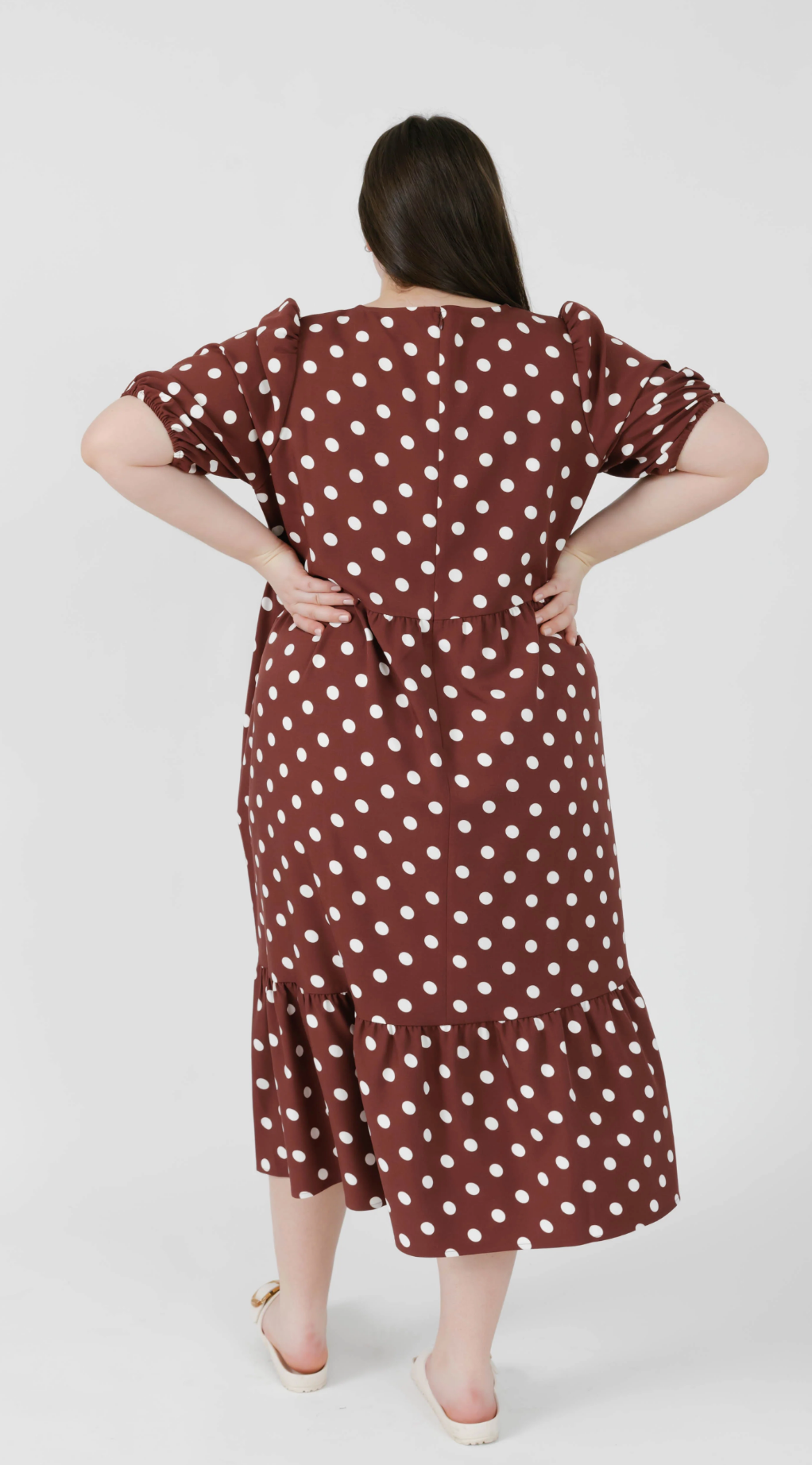 Lucy Polka Dot Midi Dress ~ Brown