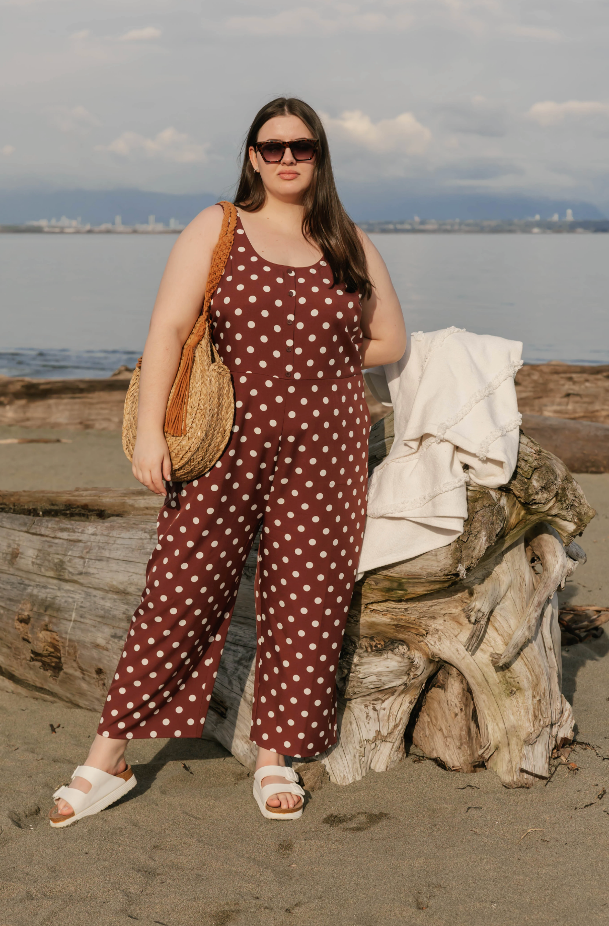 Lucy Polka Dot Cropped Romper ~ Brown