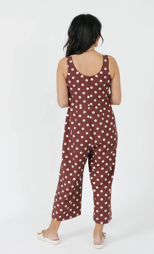 Lucy Polka Dot Cropped Romper ~ Brown