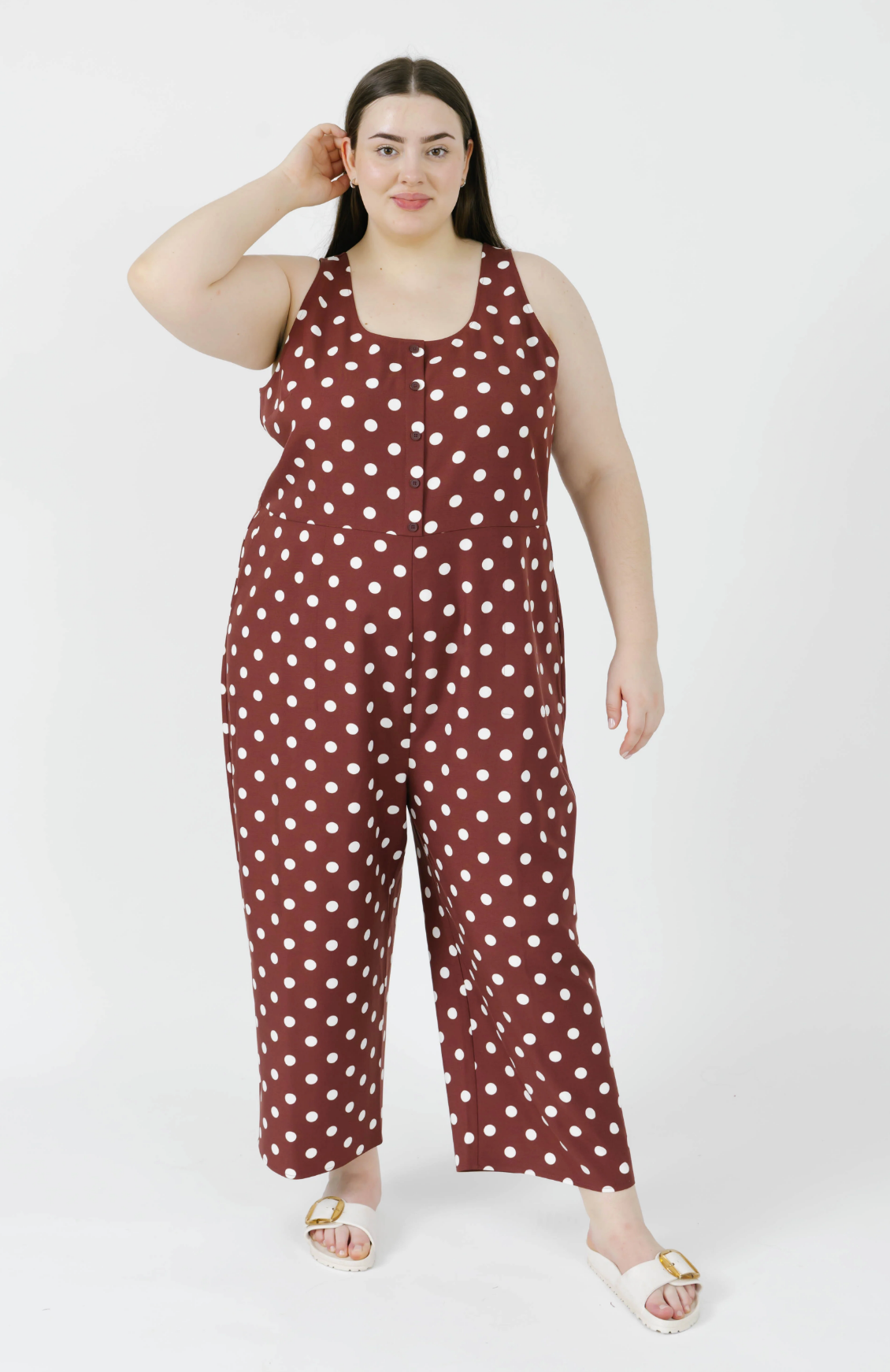 Lucy Polka Dot Cropped Romper ~ Brown