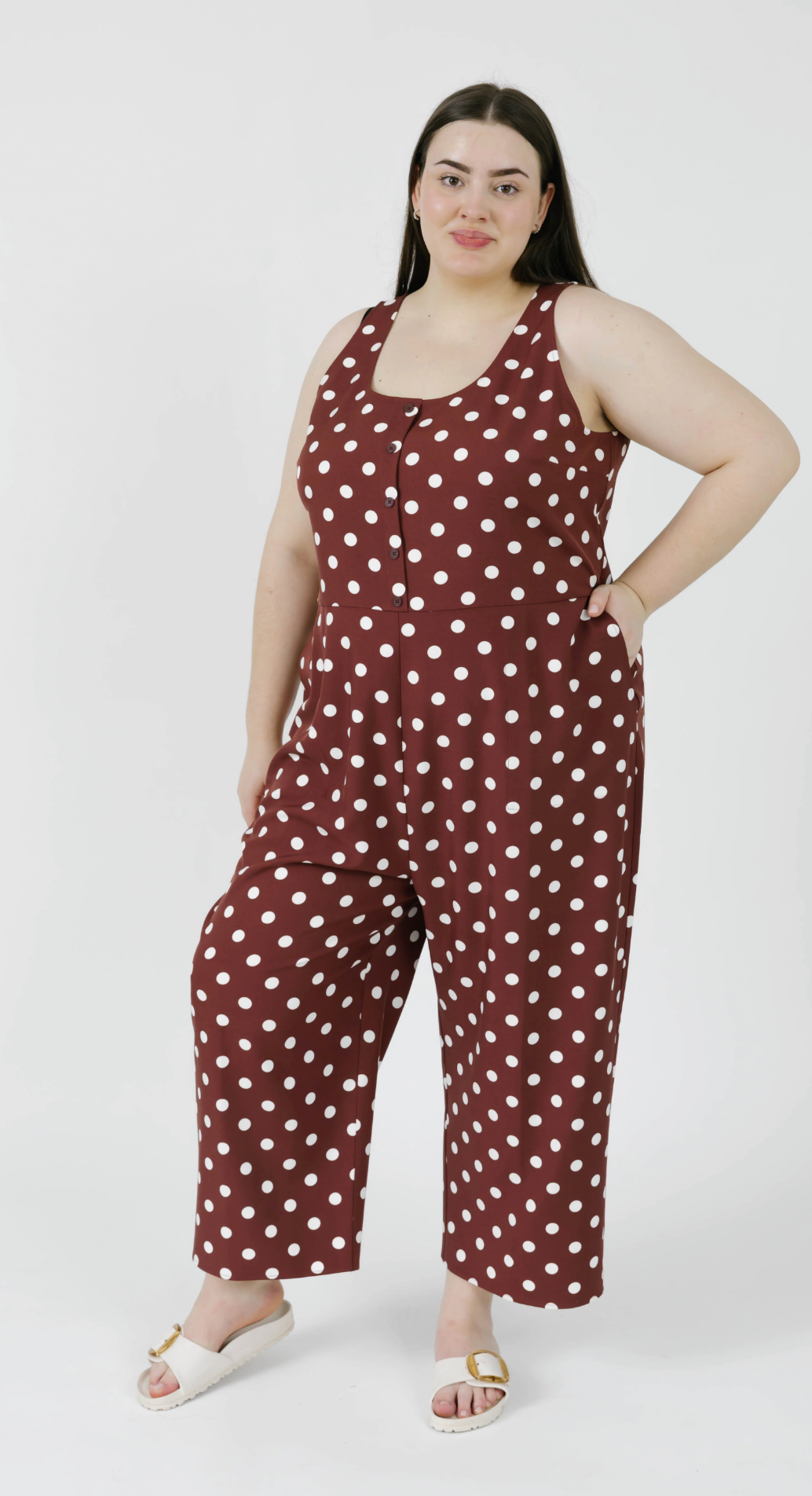 Lucy Polka Dot Cropped Romper ~ Brown