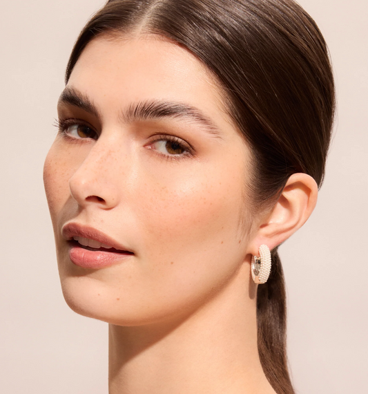 White Pearl Hoop Earrings