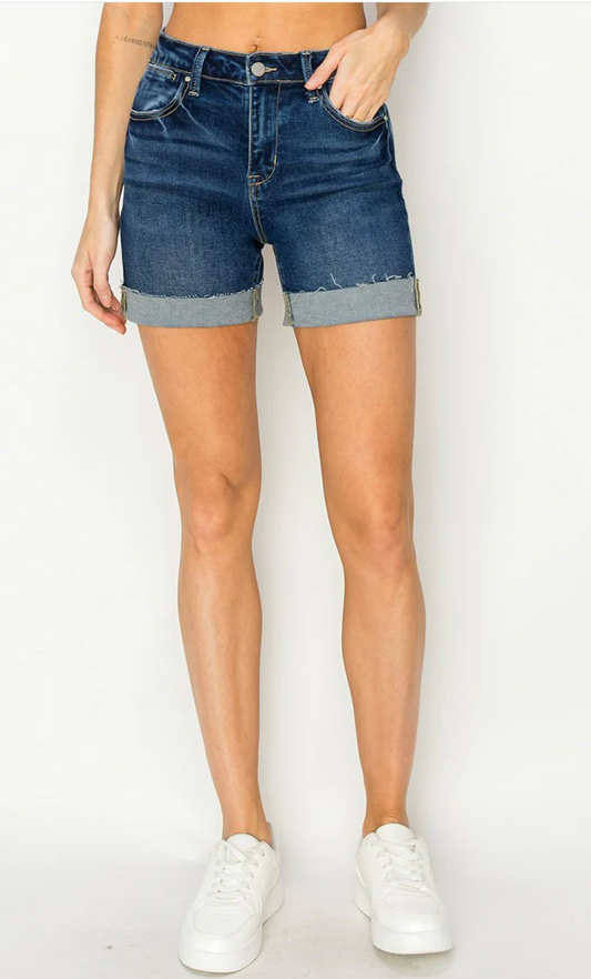 Elaine High Rise Cuffed Shorts~ Dark { Curve }