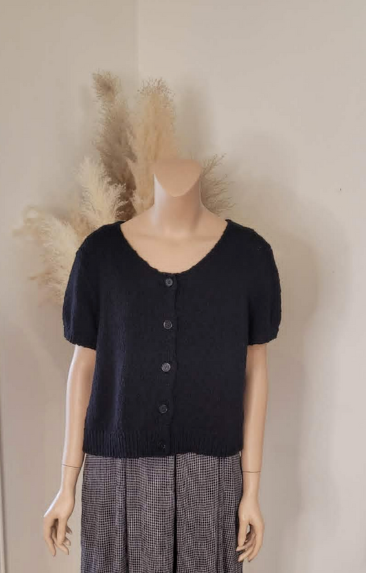 Nala Short-Sleeve Cropped Cardigan ~ Black