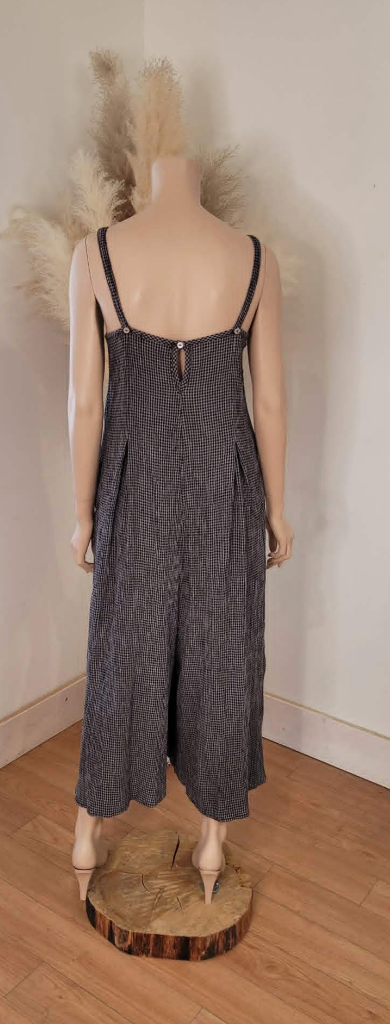 Crinkle Check Cropped Jumpsuit~ Black