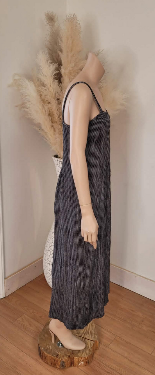 Crinkle Check Cropped Jumpsuit~ Black