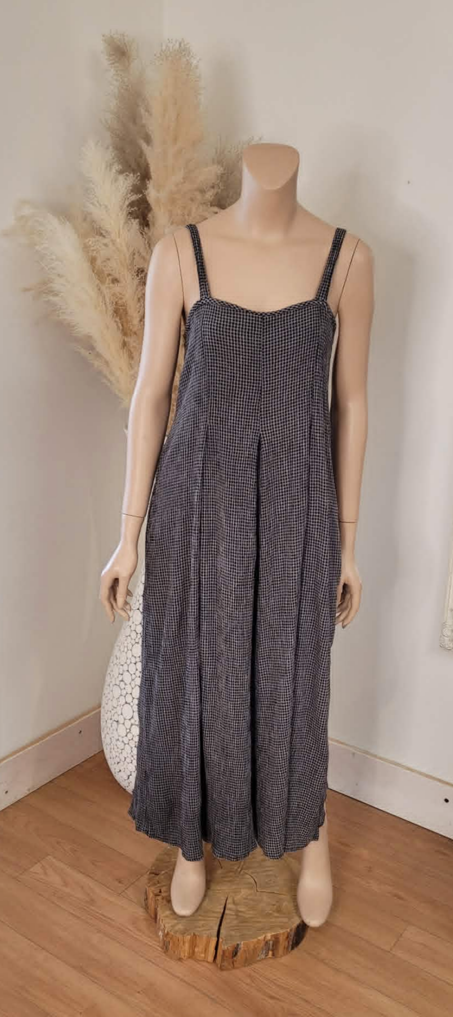 Crinkle Check Cropped Jumpsuit~ Black