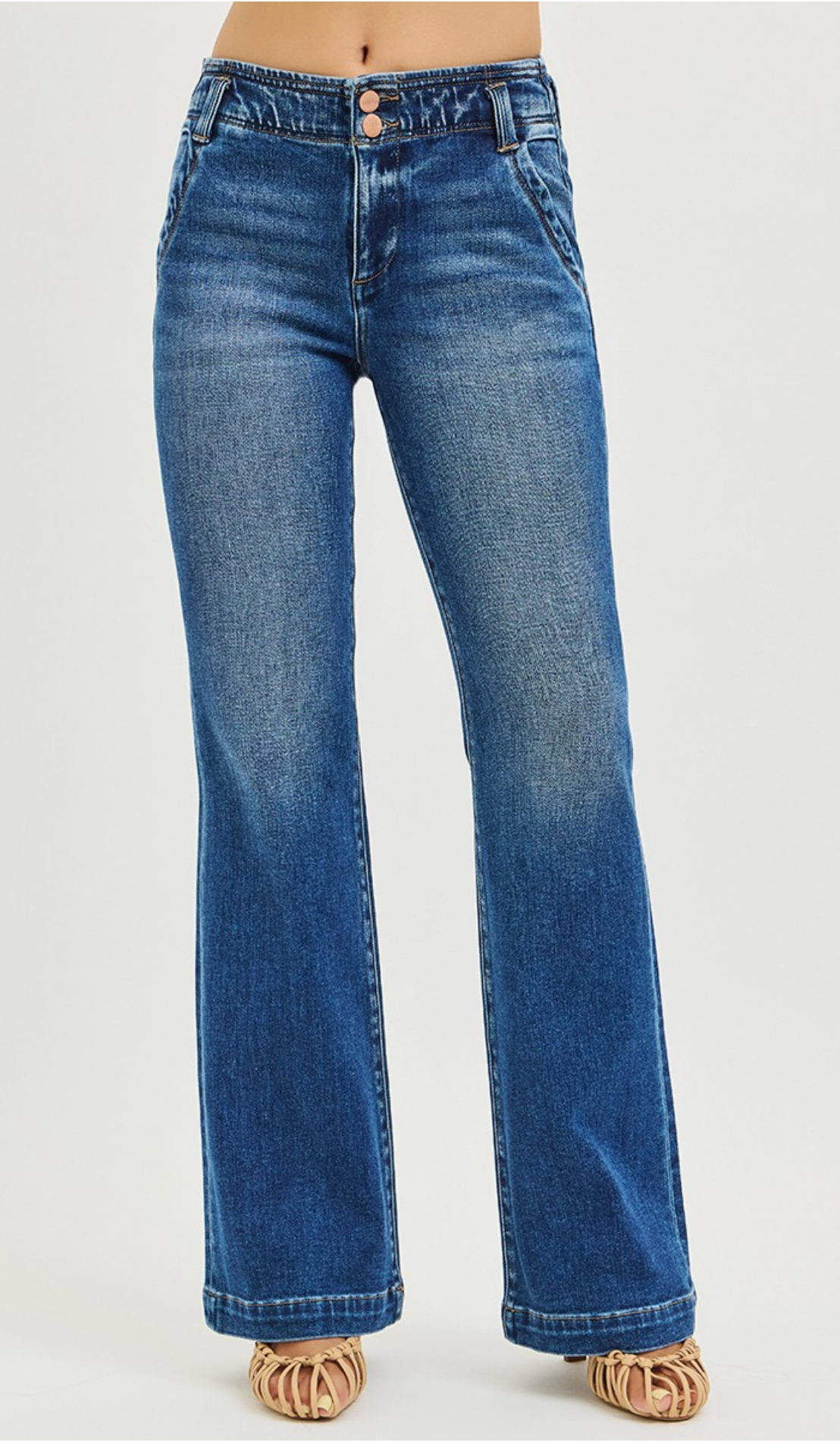Double Button Down High Rise Flare {Reg & Curve}