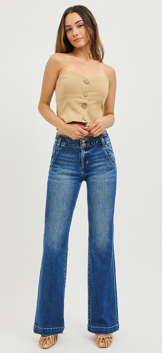 Double Button Down High Rise Flare {Reg & Curve}