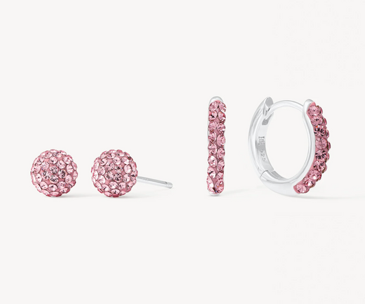 Pink 6mm Stud & Always On Sparkle Hoop Set