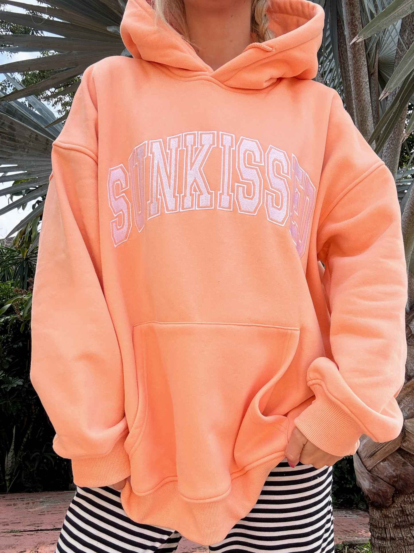 Sherbert Orange Embroider Oversized Varsity Hoodie