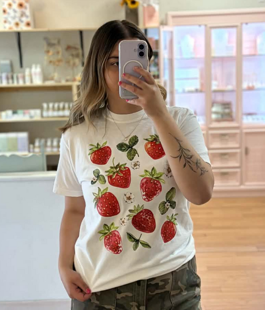 Strawberries Tee: White
