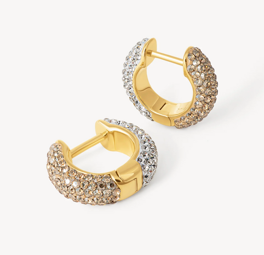 White/Soft Gold Sparkle Hoop Earrings ~ Small