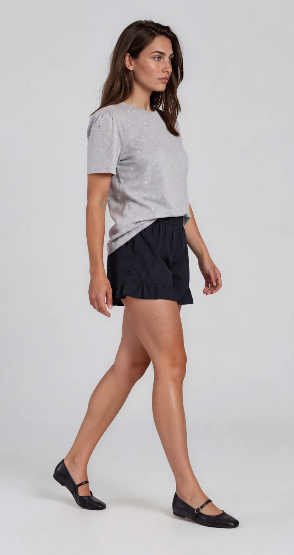 Harper Everyday Tee ~ Grey Polka Dots