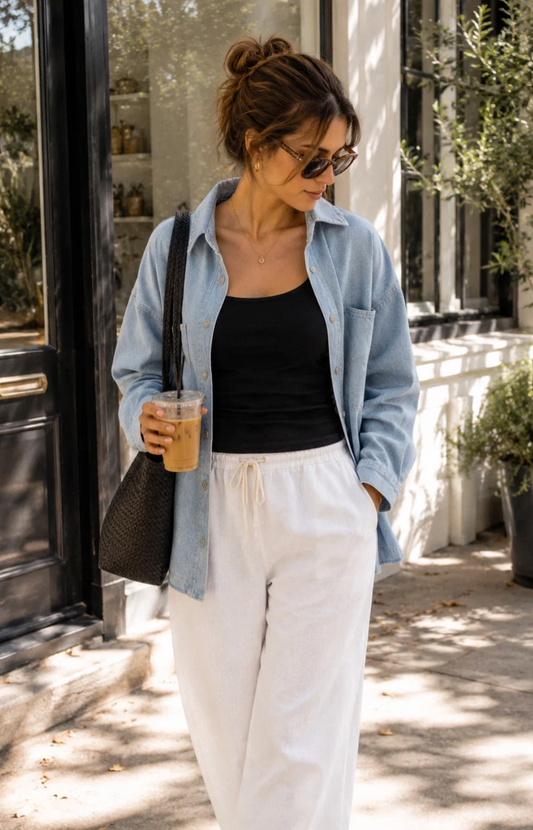 Kaitlin Oversized Button Denim Jacket ~ Light Wash