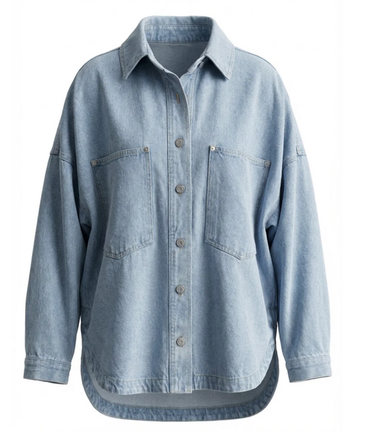 Kaitlin Oversized Button Denim Jacket ~ Light Wash