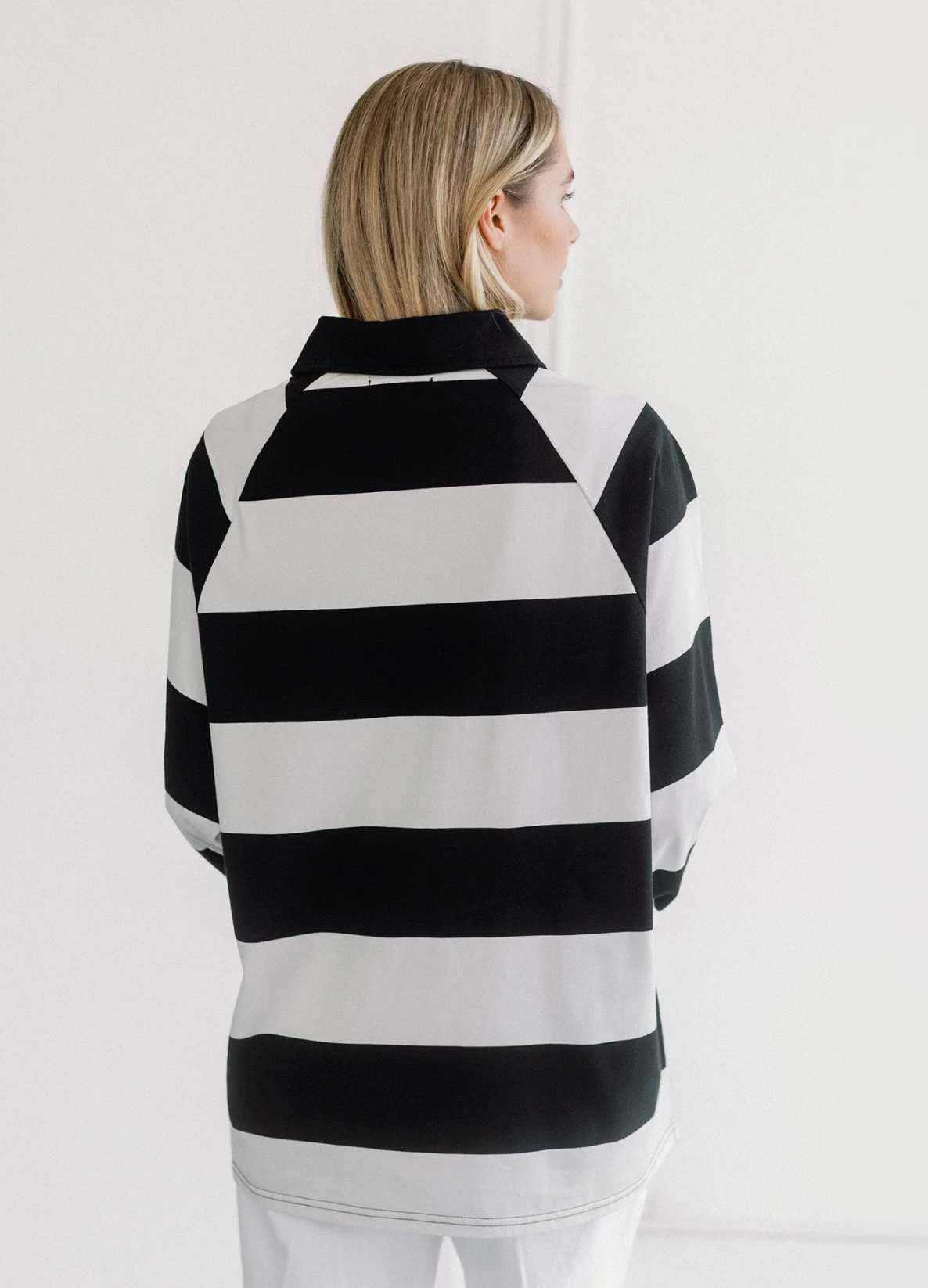 Classic Rugby Polo ~ White & Washed Black Stripe
