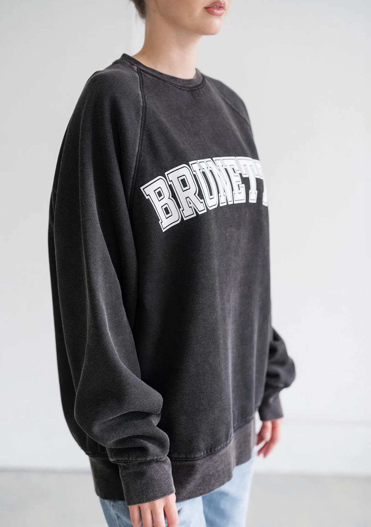 "Brunette" Perfect Crew Sweatshirt ~ Washed Black