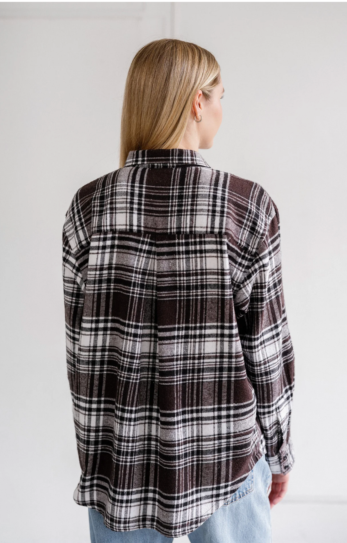 Plaid Button Up Shirt ~ Dark Brown & White