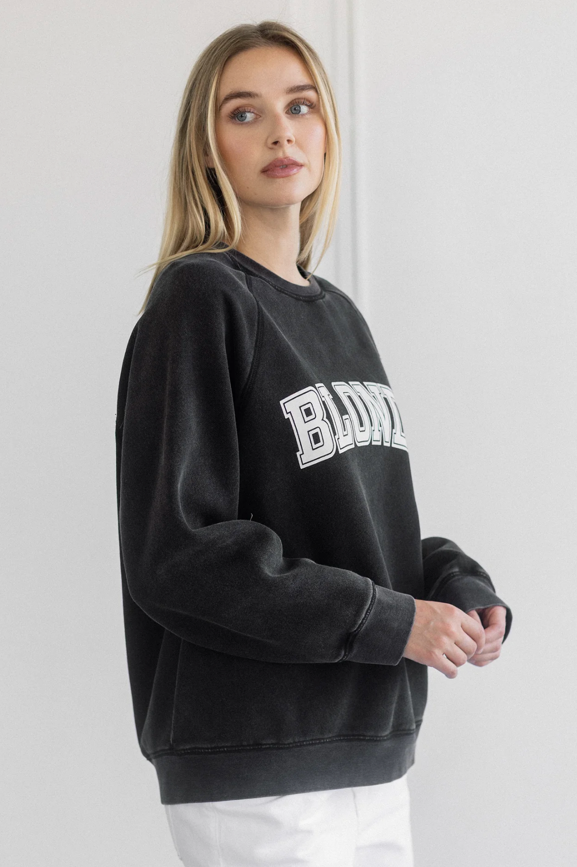 "Blonde" Perfect Crew Sweatshirt ~ Washed Black
