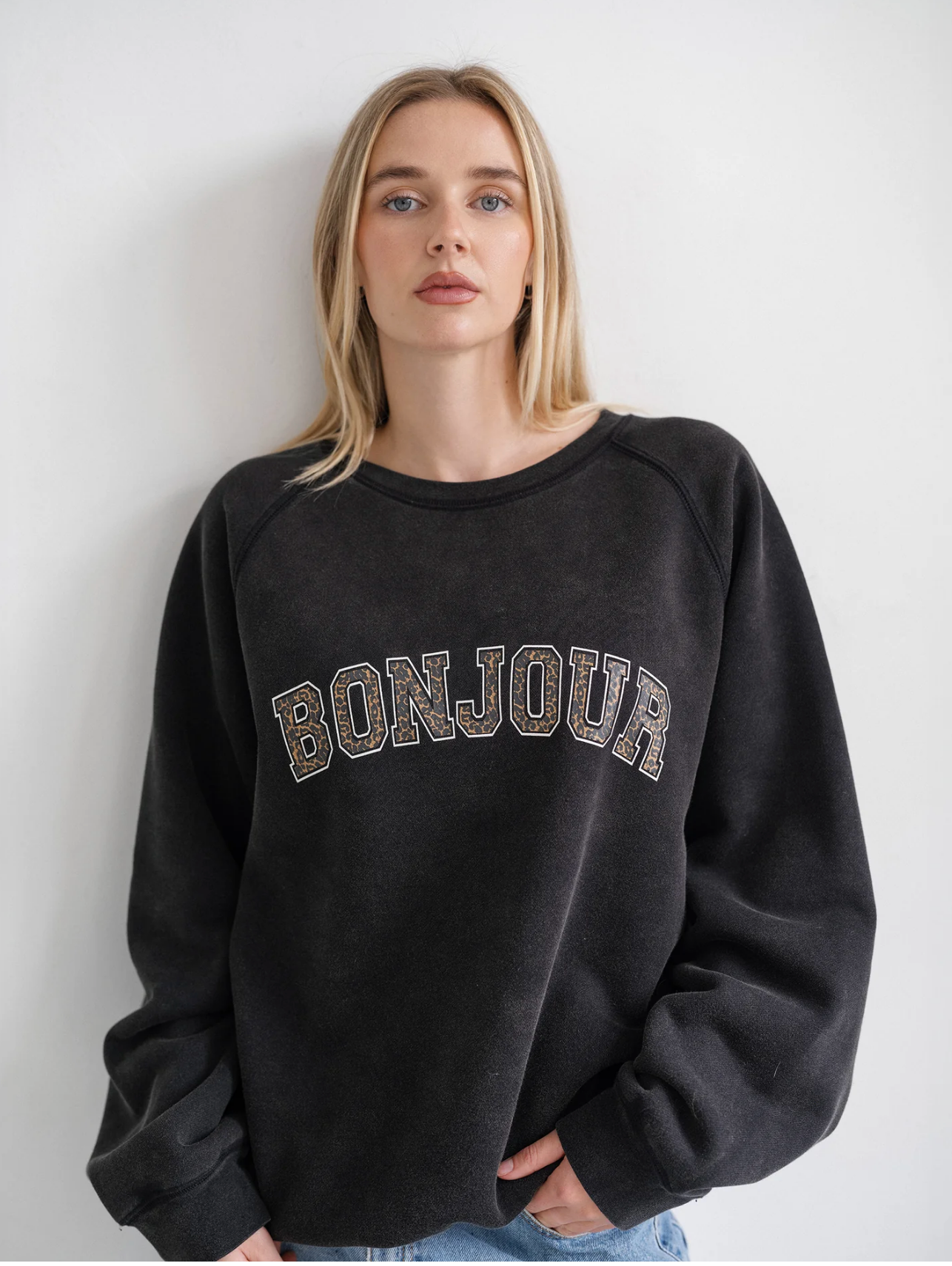 "Bonjour" Not Your Boyfriend's Crew ~ Washed Black