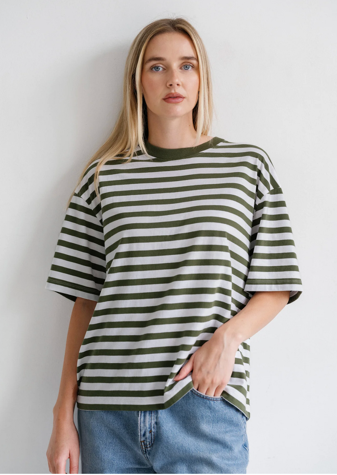 Boxy Tee ~ Chive Stripe