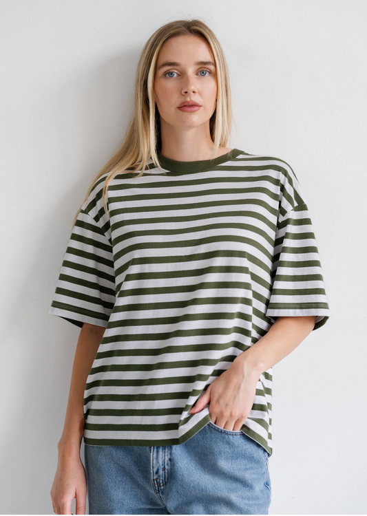 Boxy Tee ~ Chive Stripe