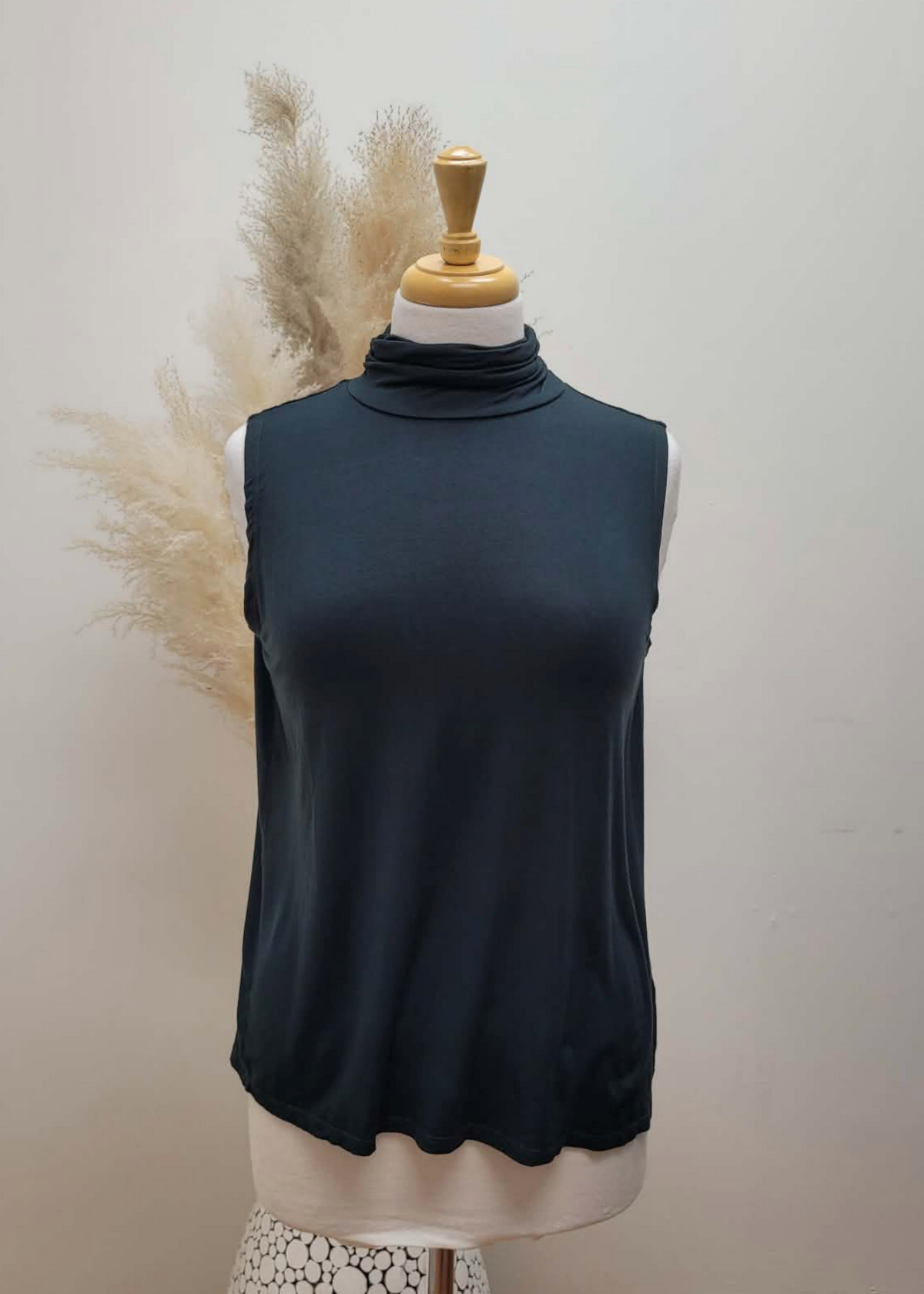 Ruched-Neck Sleeveless Top  ~ 2 Colours
