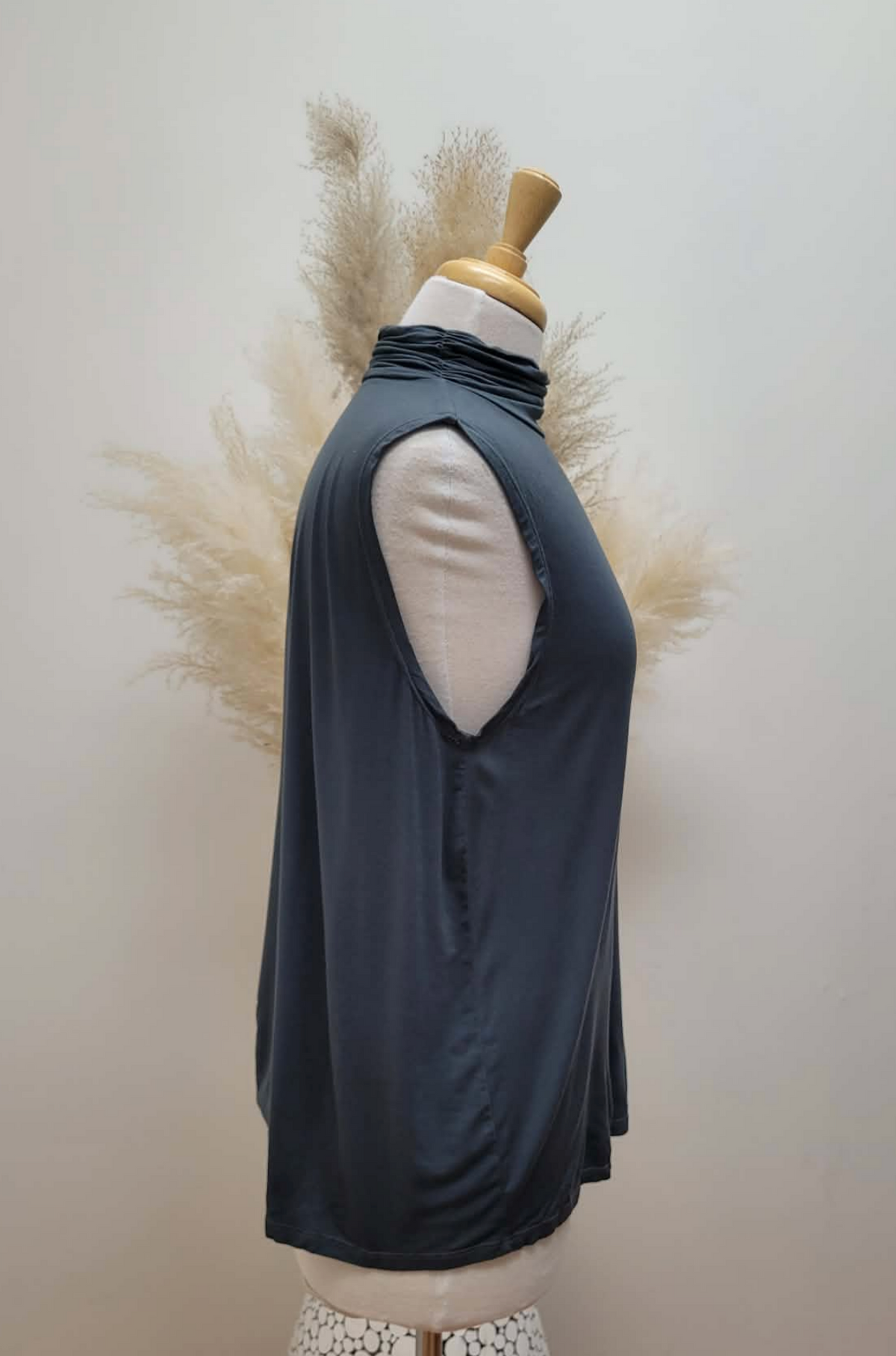 Ruched-Neck Sleeveless Top  ~ 2 Colours