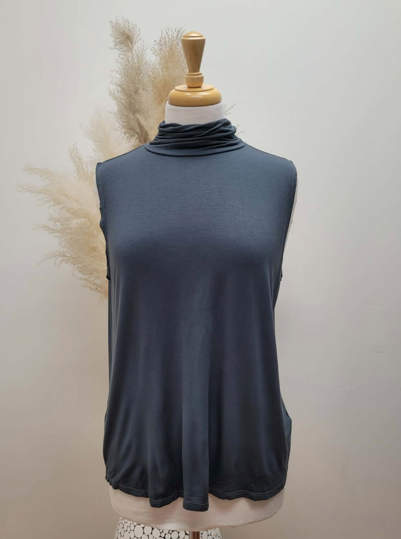 Ruched-Neck Sleeveless Top  ~ 2 Colours