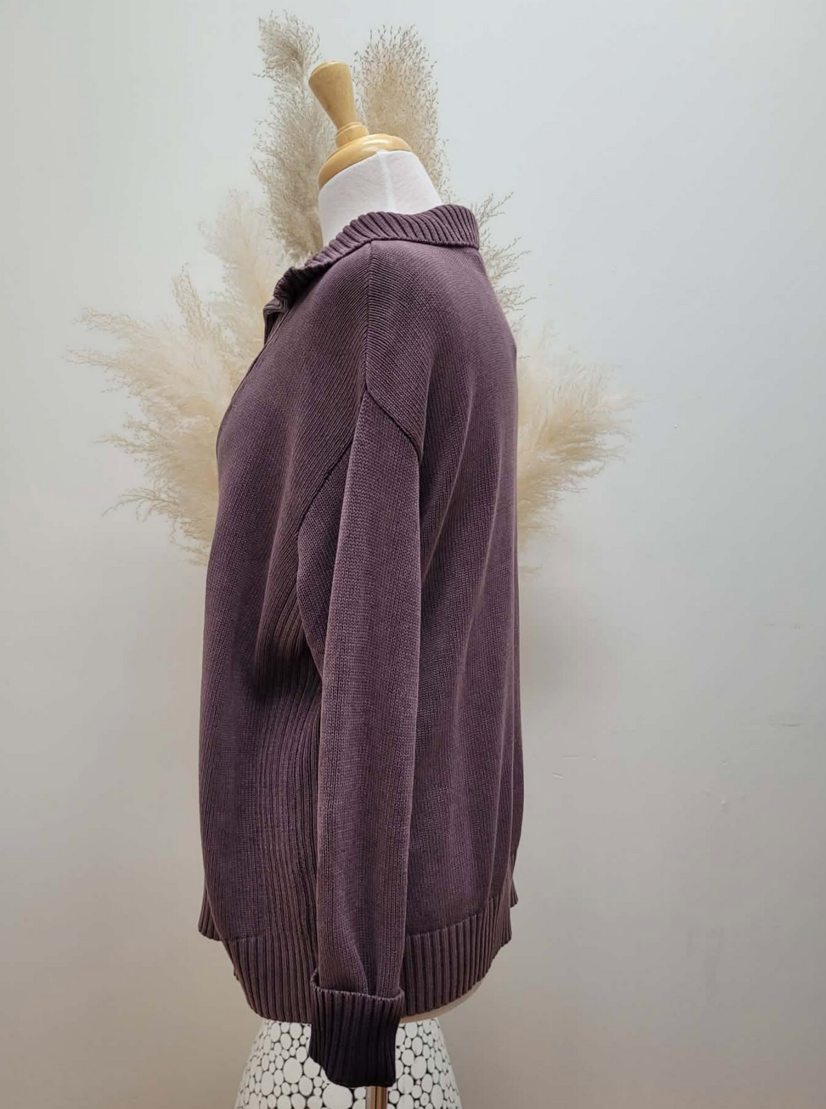 Cotton Sweater Half-Zip ~ Plum