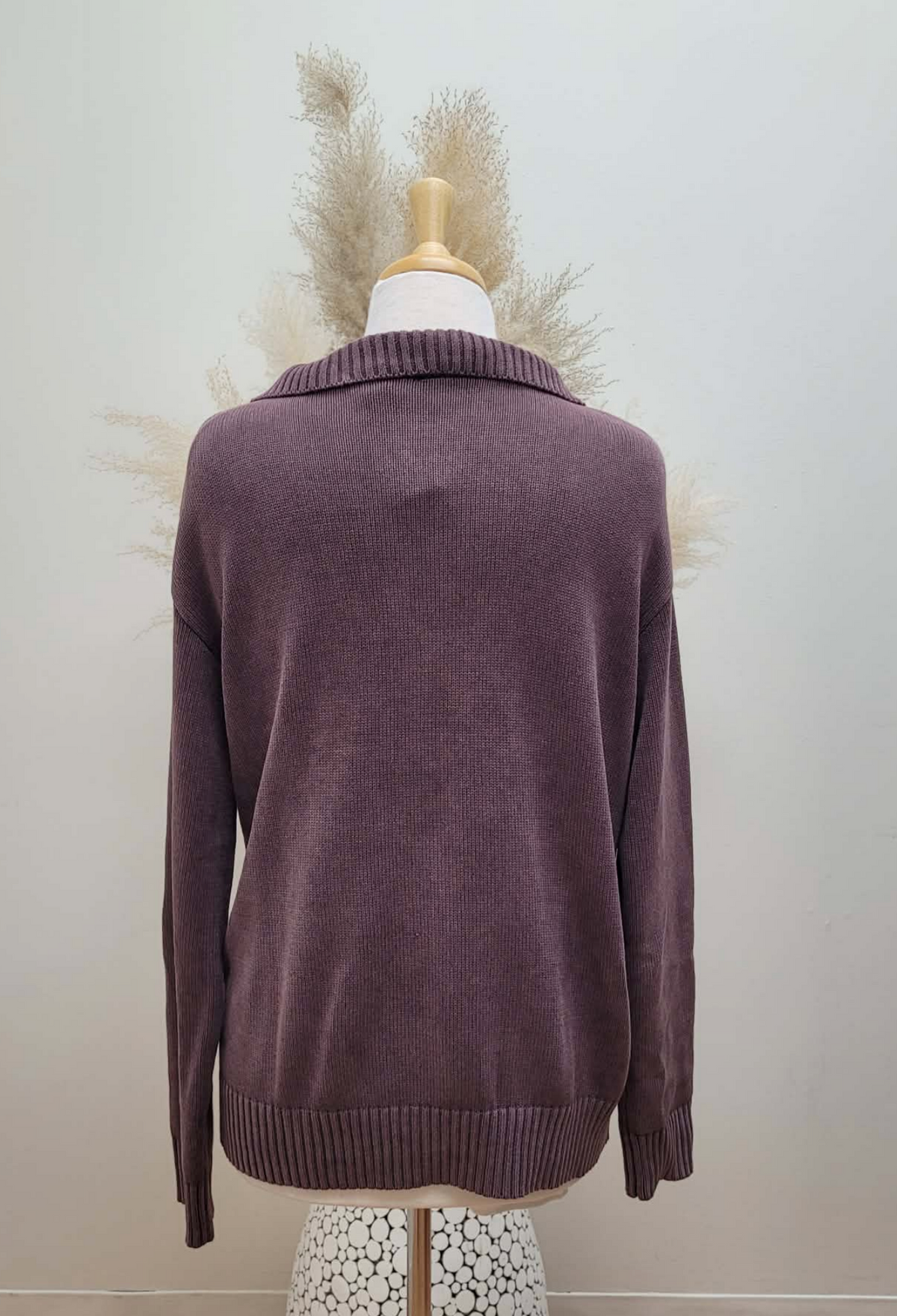 Cotton Sweater Half-Zip ~ Plum