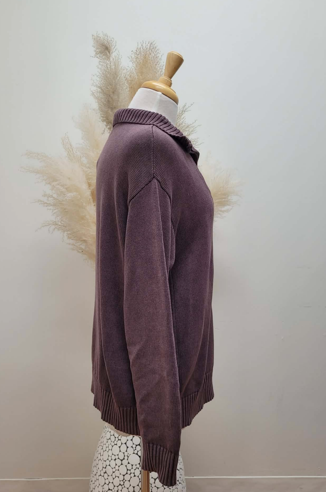 Cotton Sweater Half-Zip ~ Plum