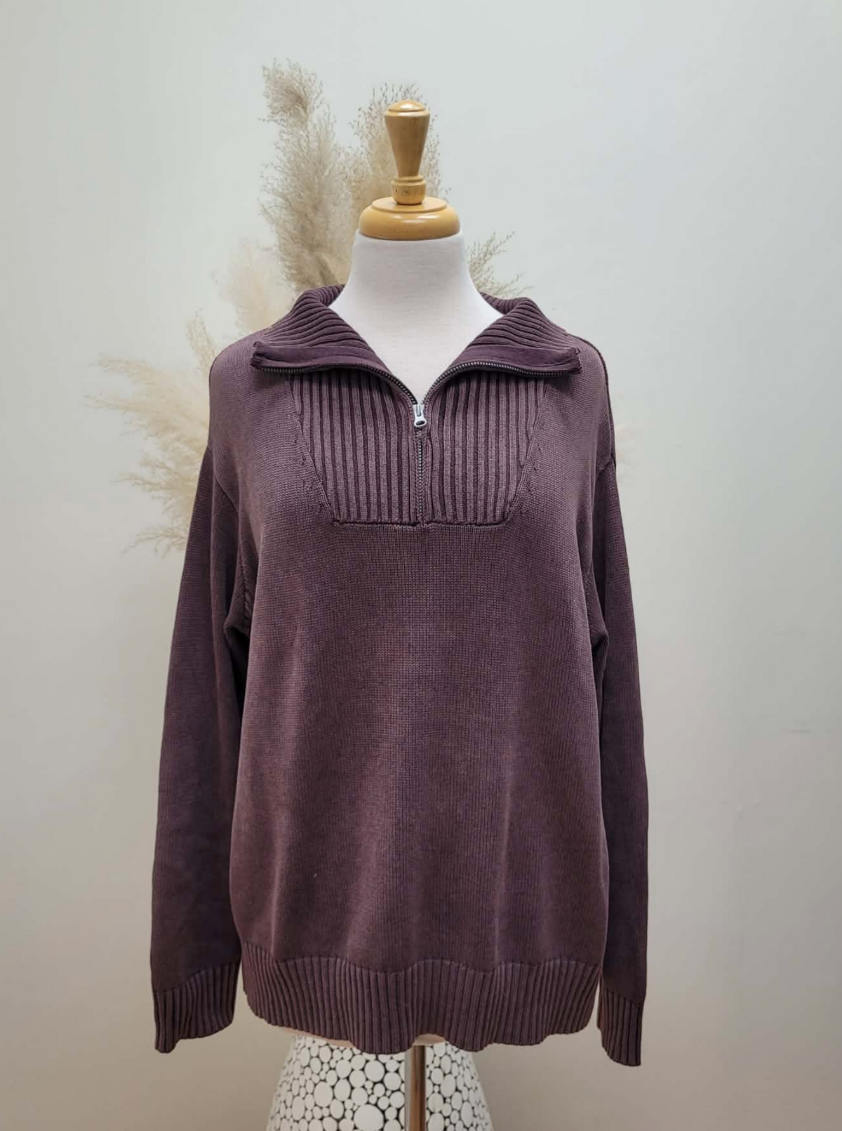 Cotton Sweater Half-Zip ~ Plum