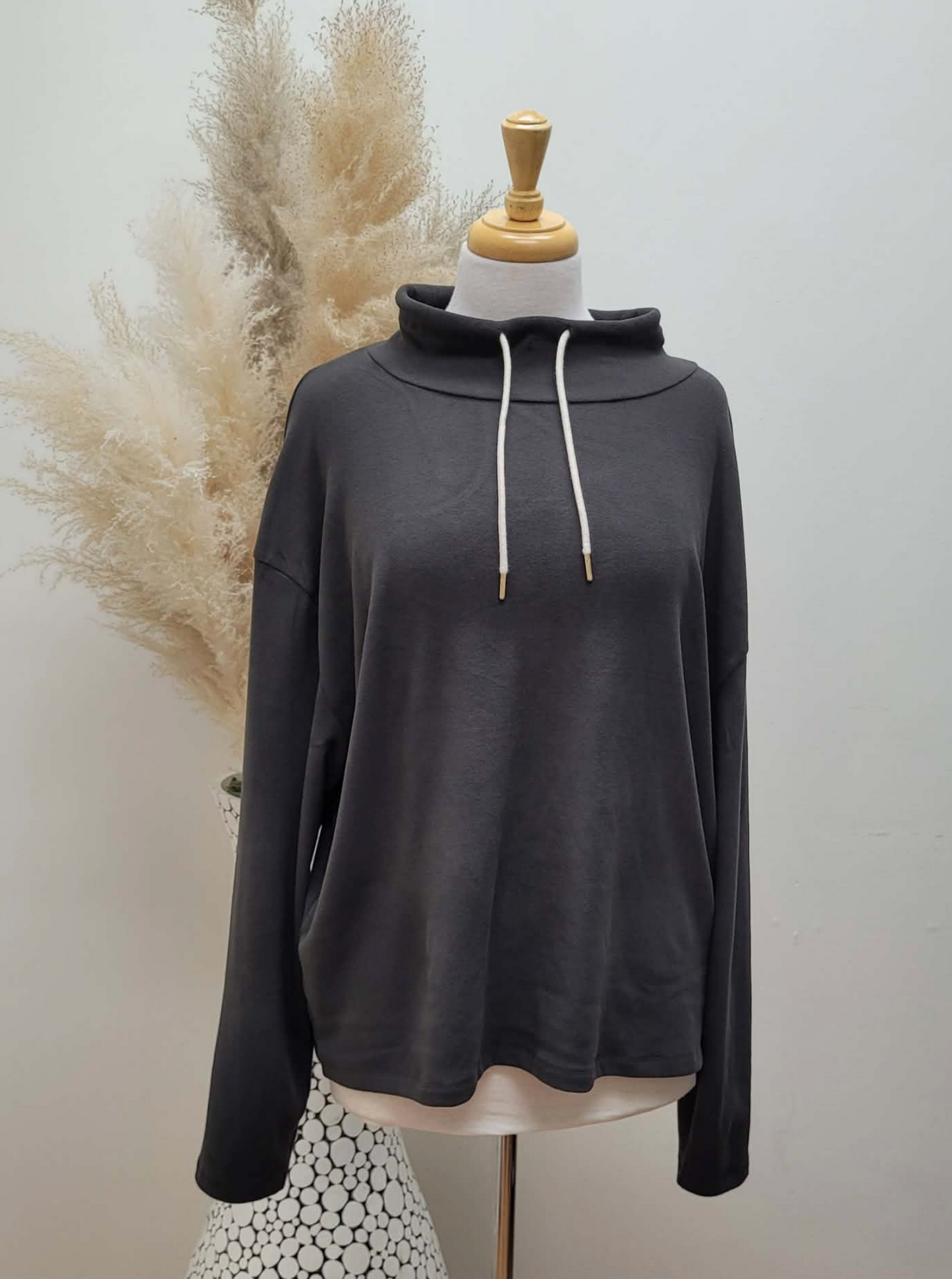 Lux Tristan Double Face Fleece Funnel Pullover ~ Dark Truffle