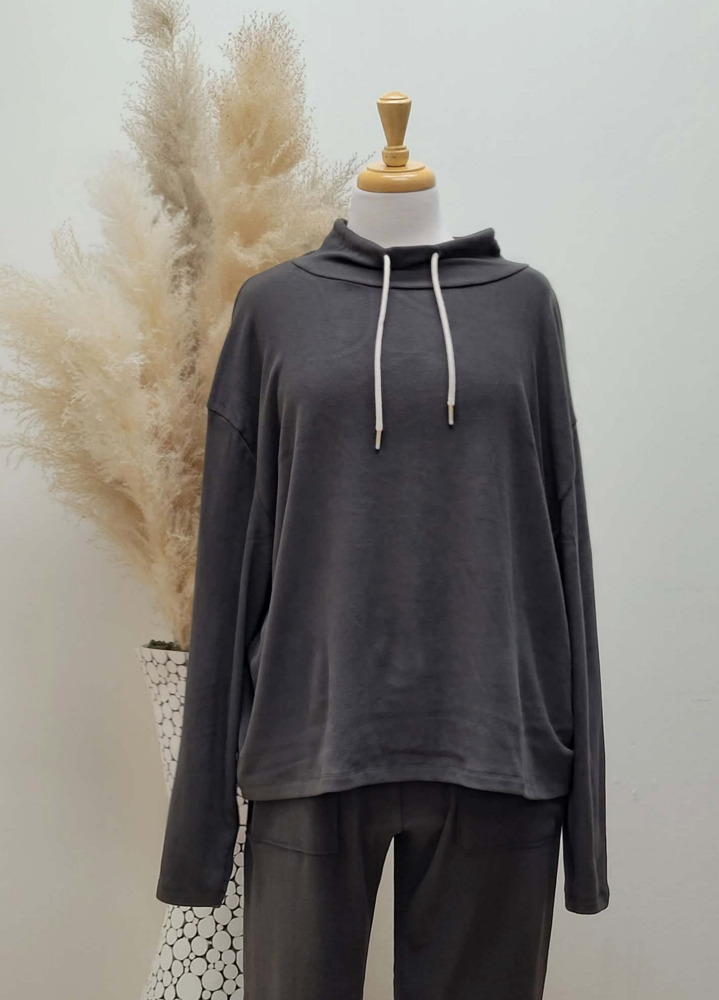 Lux Tristan Double Face Fleece Funnel Pullover ~ Dark Truffle