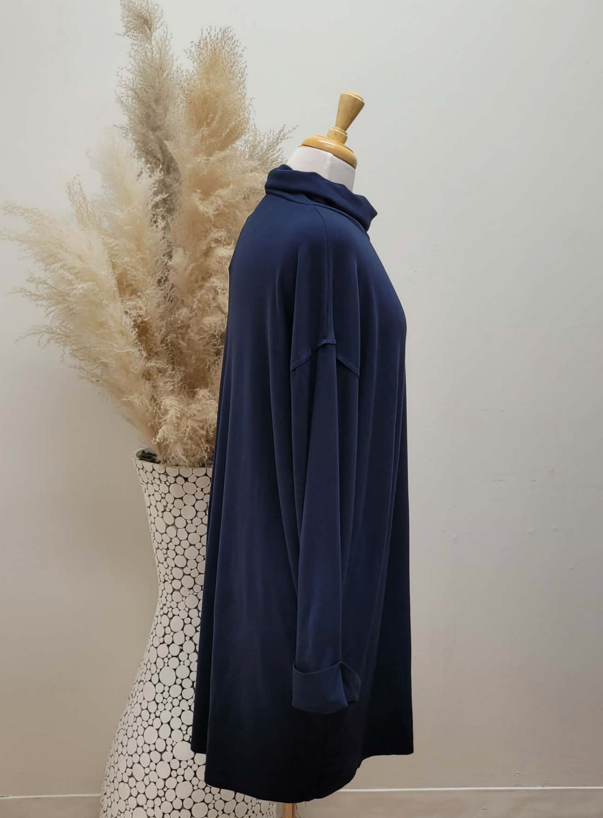 Lux Double Face Fleece Turtleneck Shift Dress ~ Midnight Navy