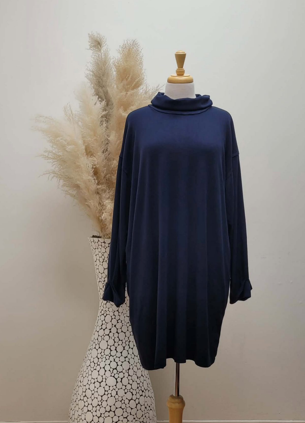 Lux Double Face Fleece Turtleneck Shift Dress ~ Midnight Navy