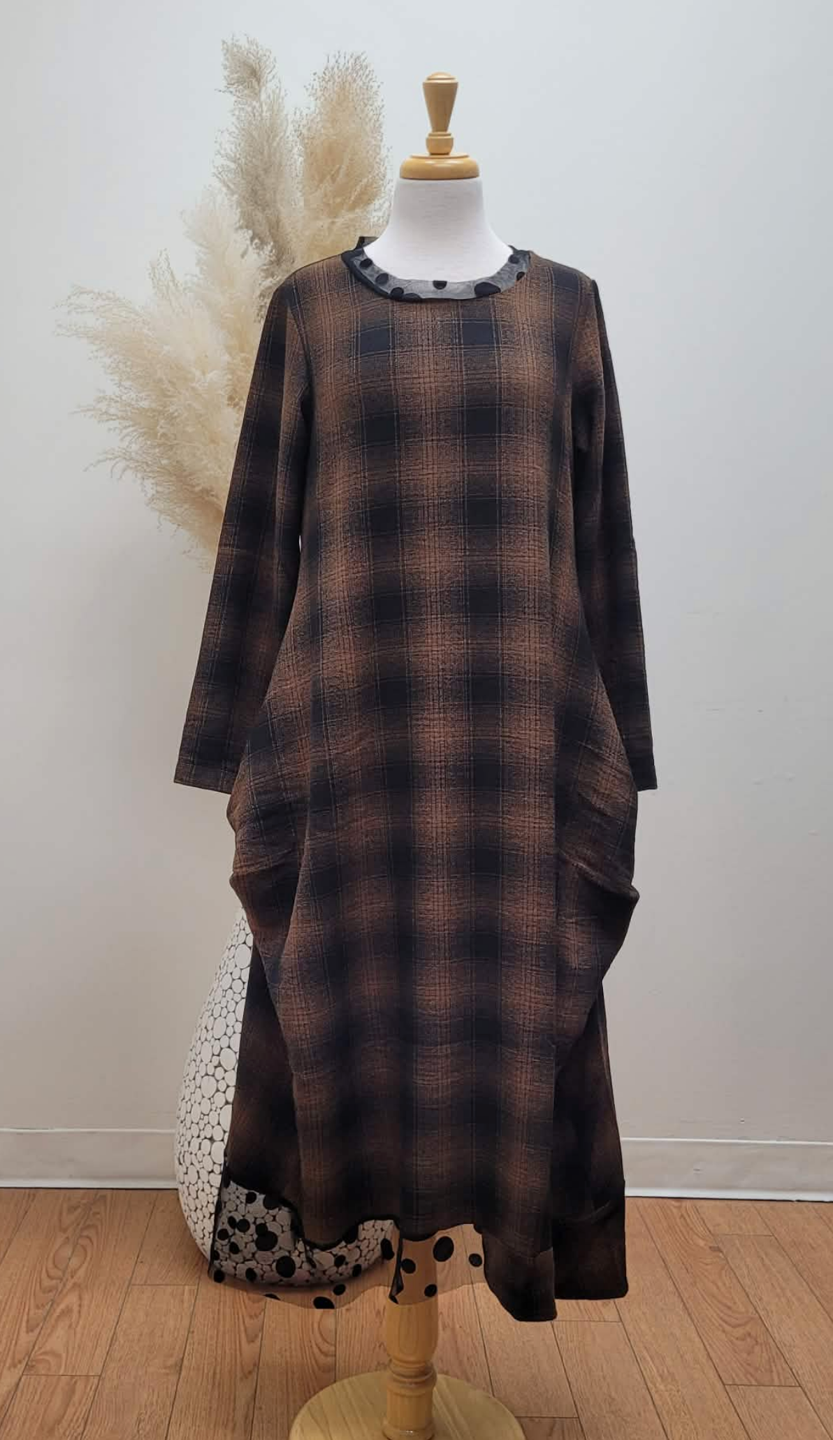 Balloon Dress ~ Brown Plaid