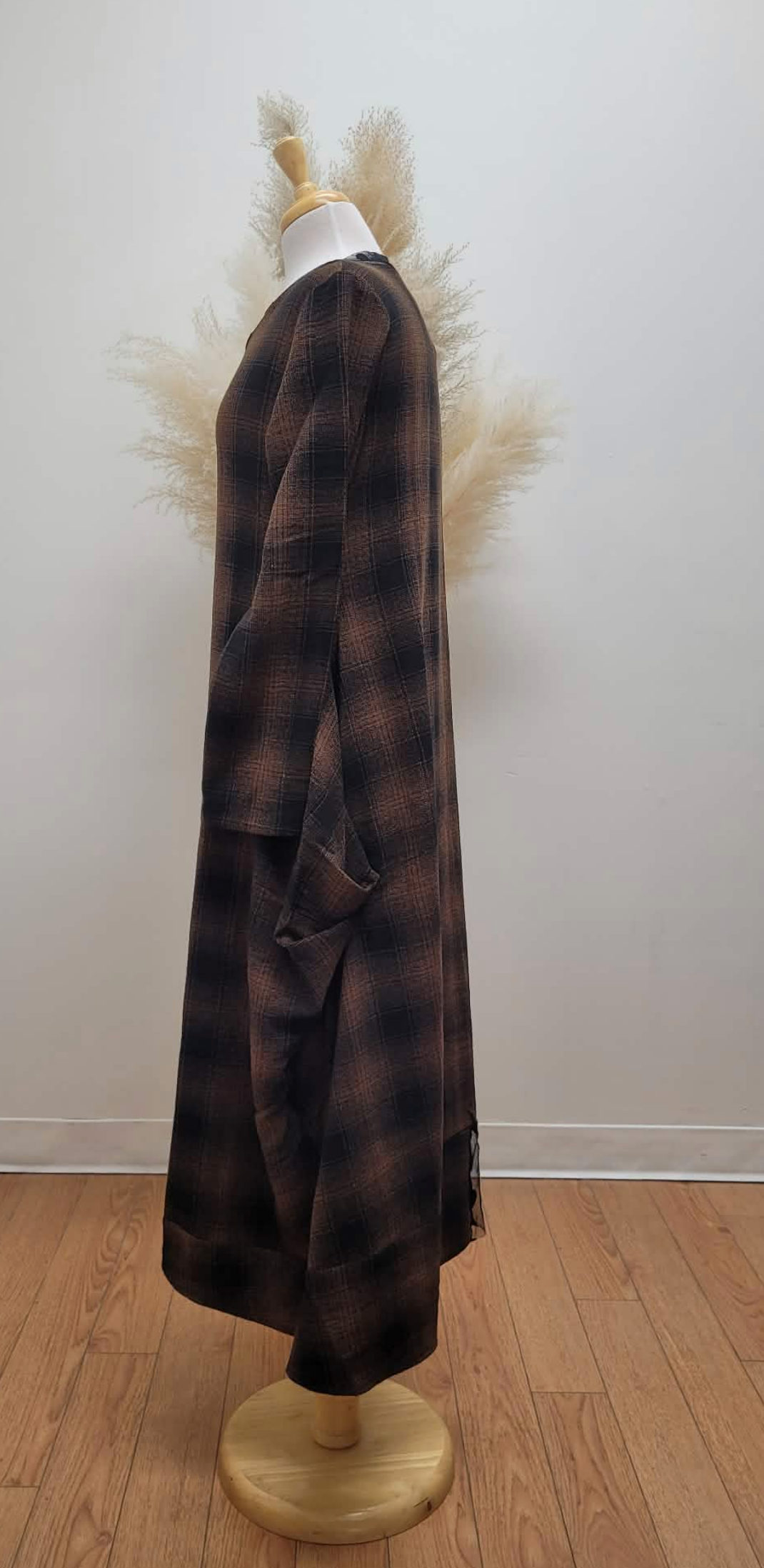 Balloon Dress ~ Brown Plaid