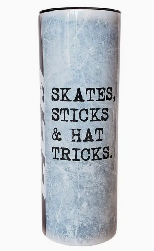 20oz Skinny Tumbler ~ Skates, Sticks & Hat Tricks