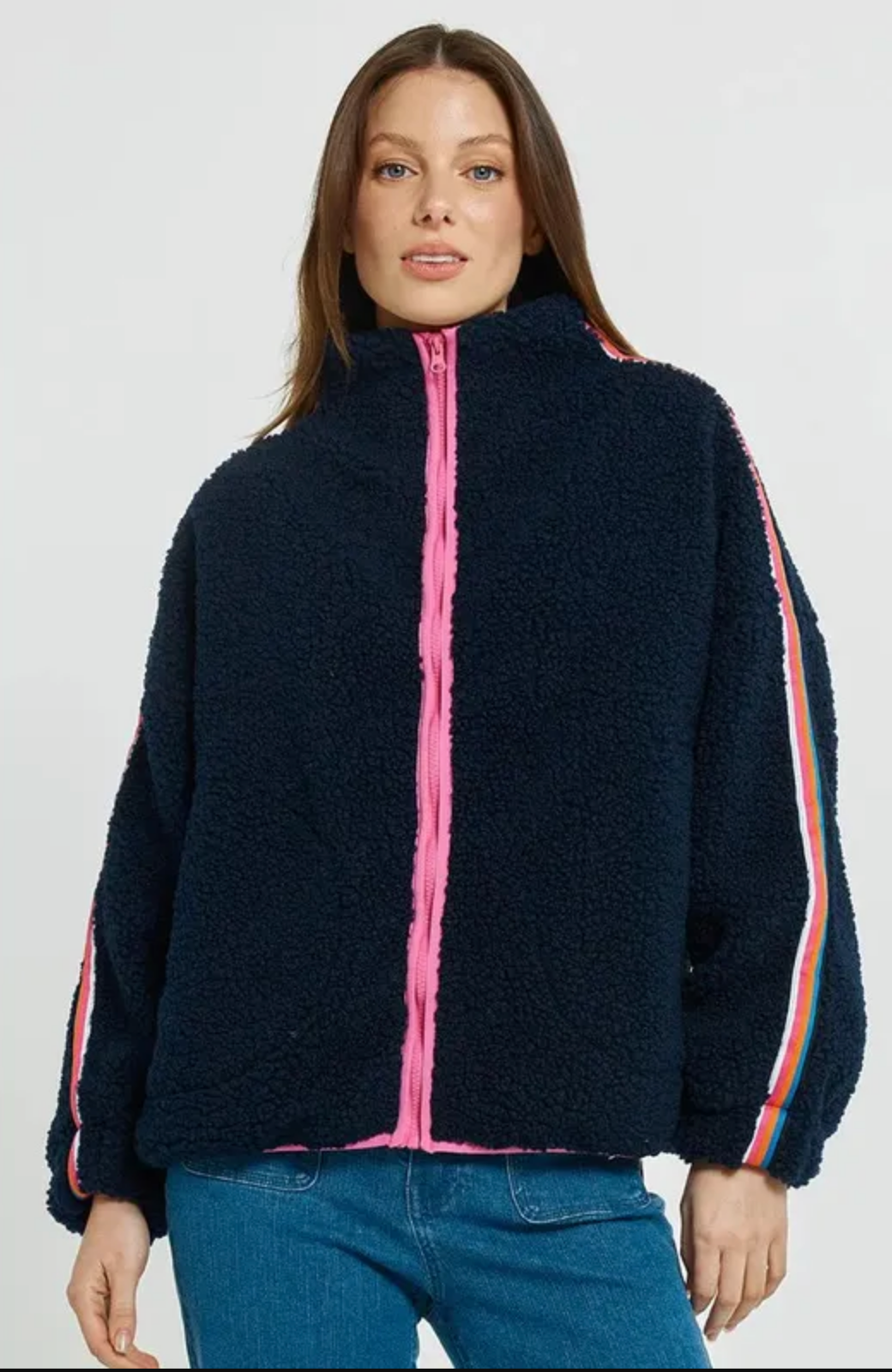 Aubrey Fleece ~ Navy Rainbow