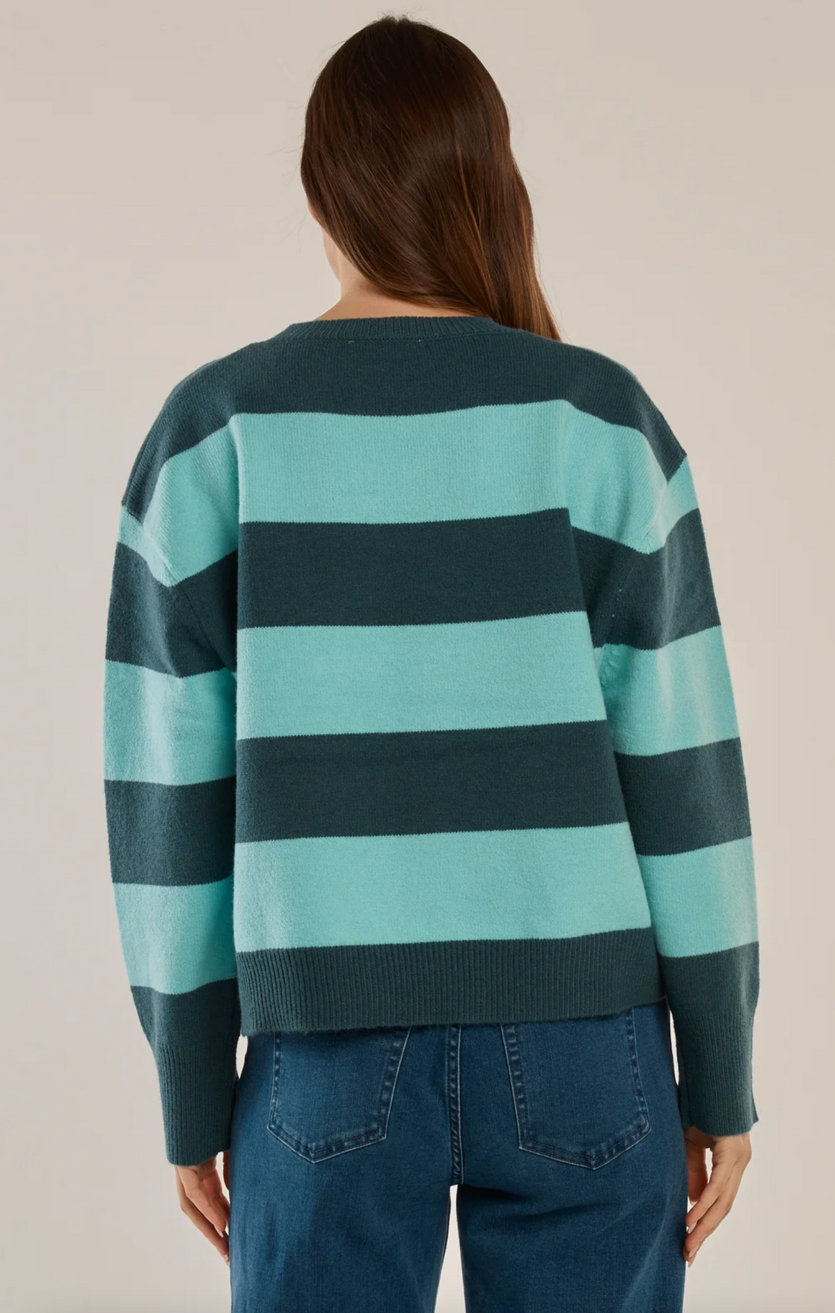 Leonie Knit Sweater ~ Teal Green/Blue Stipe