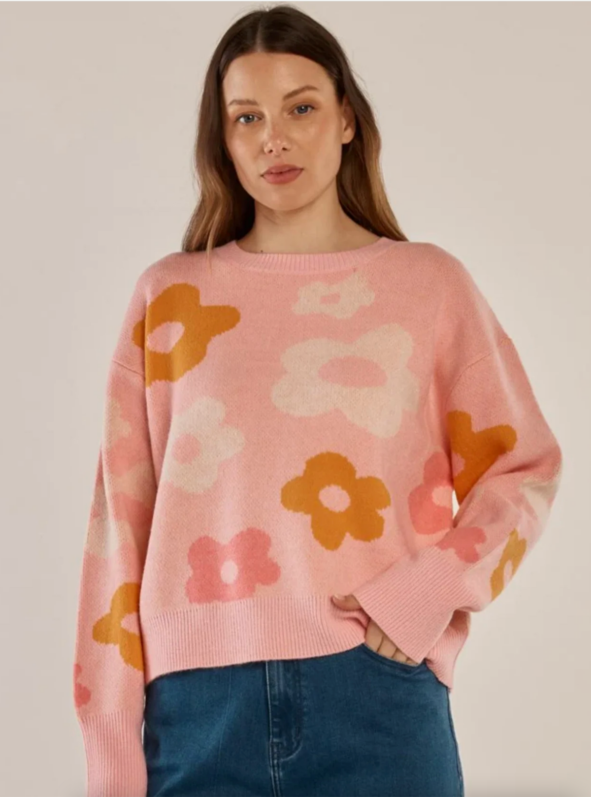 Leonie Knit Sweater ~ Jacquard Flowers