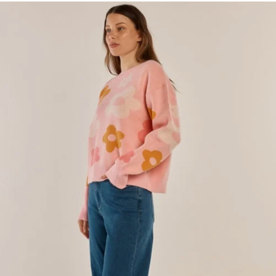 Leonie Knit Sweater ~ Jacquard Flowers