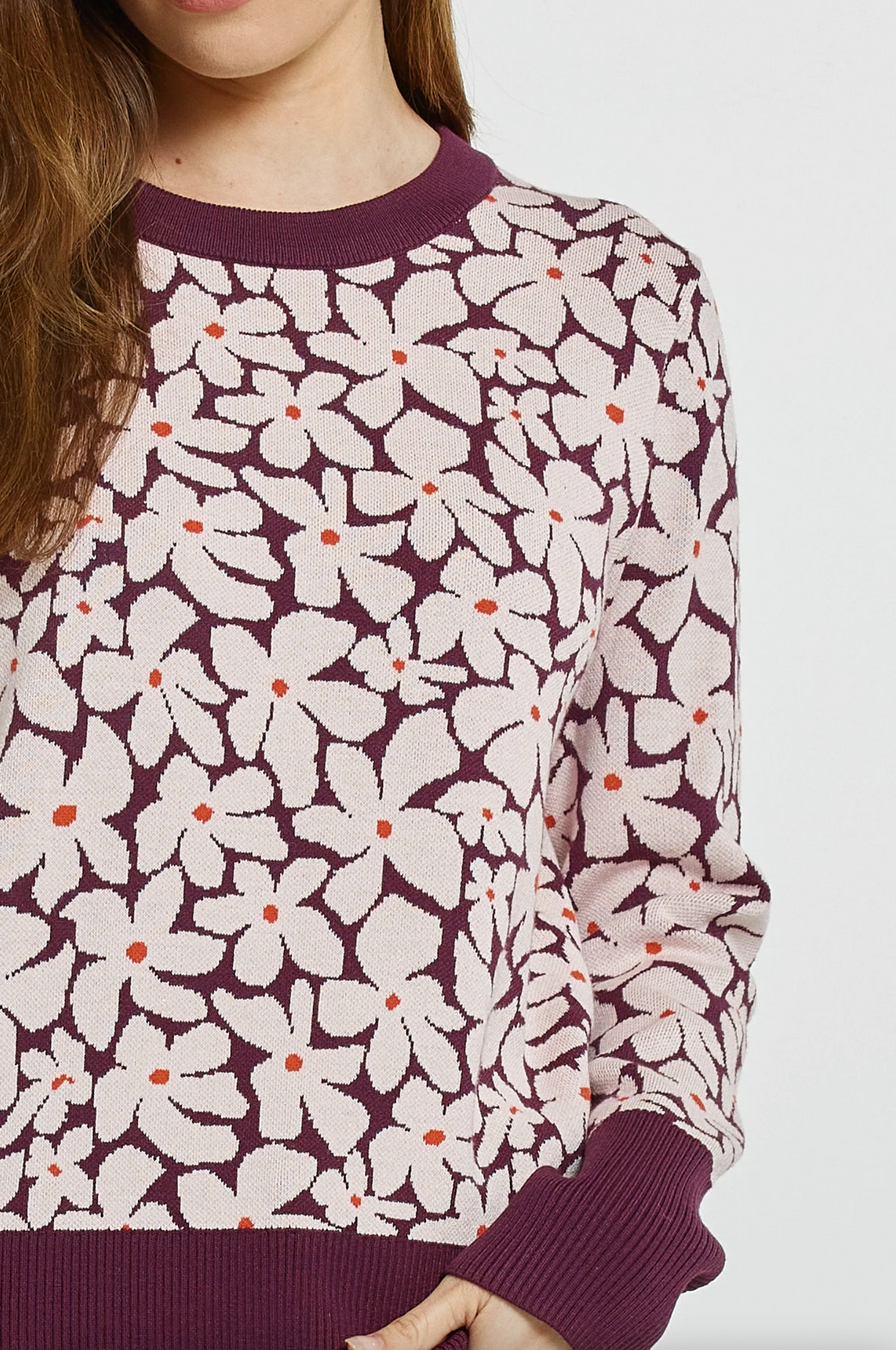 Maisie Sweater ~ Wine/Petal Jacquard