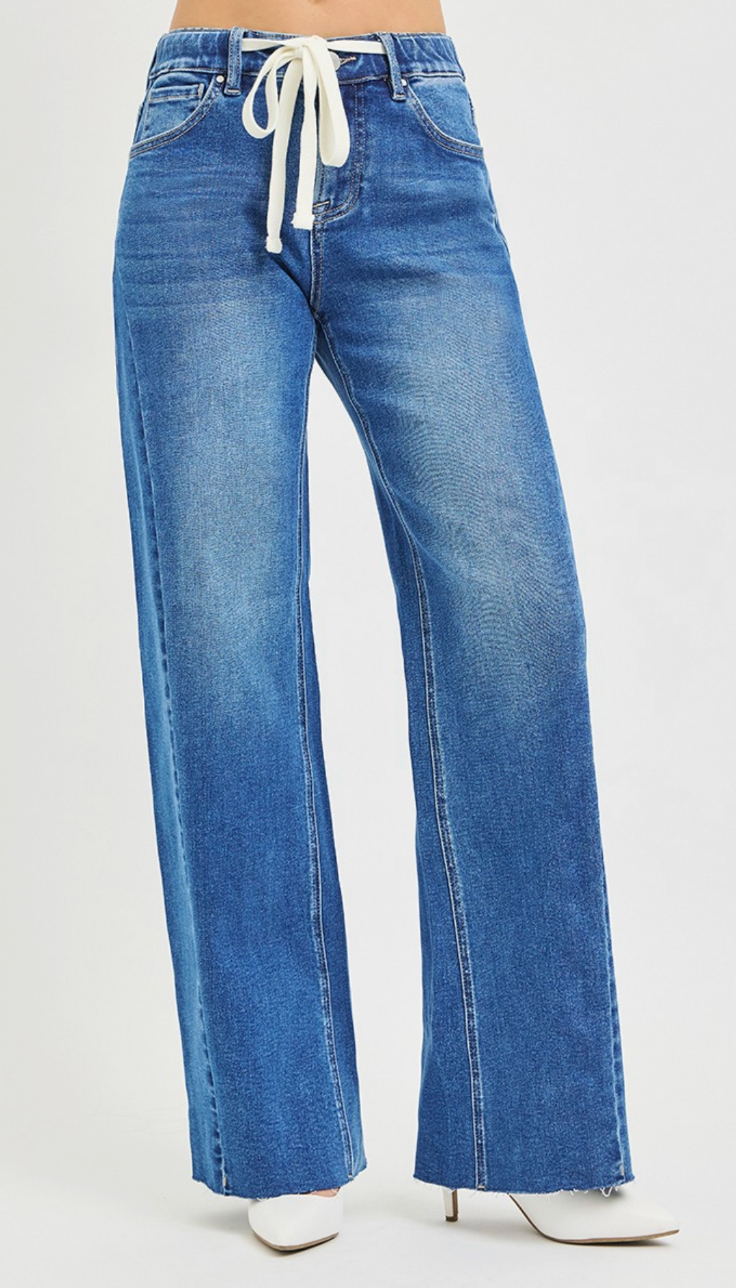 Slouchy, Baggy Mid Rise Drawstring Jean {Reg & Curve}
