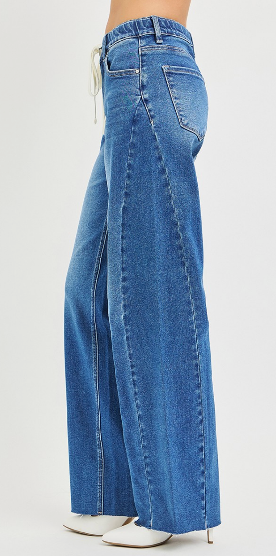 Slouchy, Baggy Mid Rise Drawstring Jean {Reg & Curve}